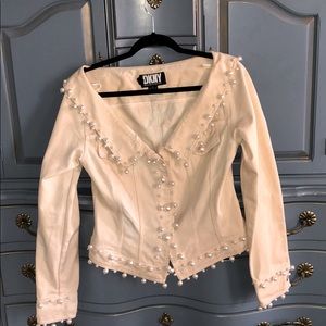 Vintage Donna Karan Cotton Pearls Beaded Jacket 10